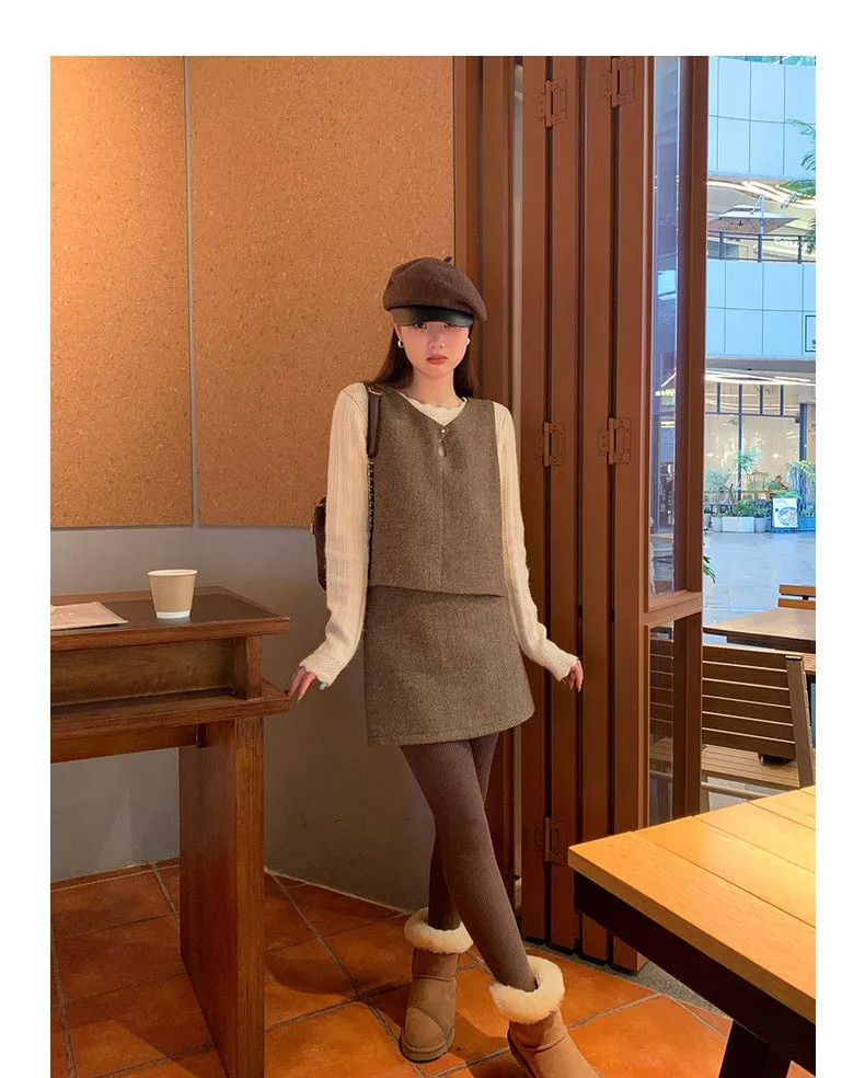 Vintage wool vest top   skirt set