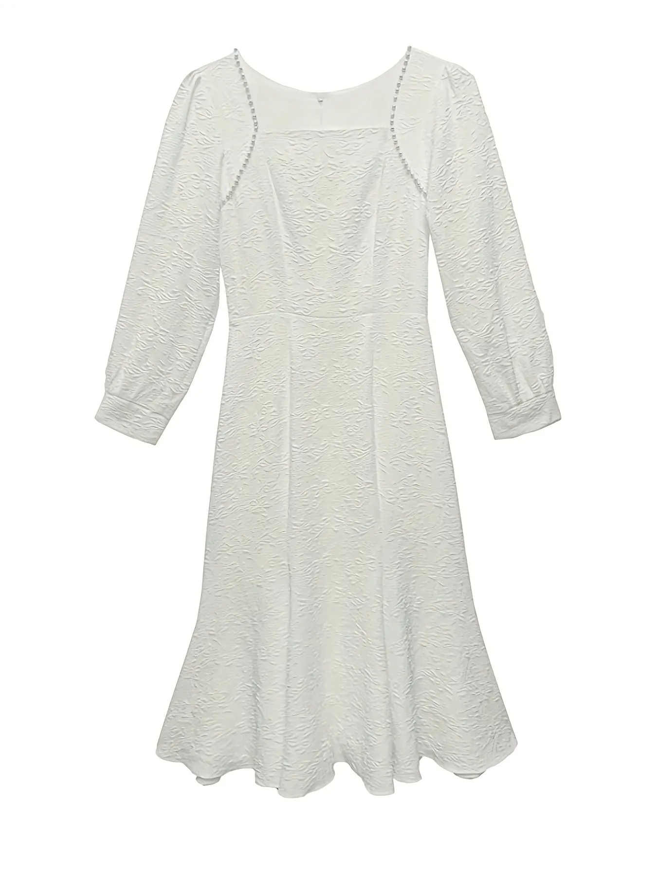 Vzyzv Squared Neck Solid Dress, Elegant Long Sleeve Mermaid Hem Evening Dress, Women's Clothing