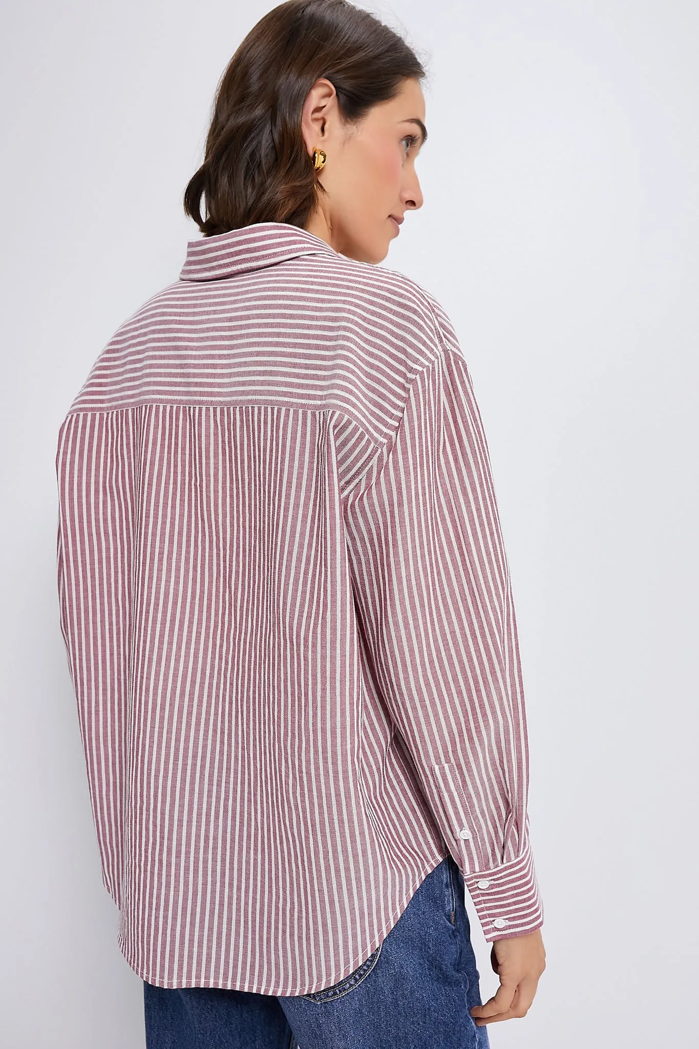 Washed Red Pointelle Stripe Nadine Boyfriend Button Down