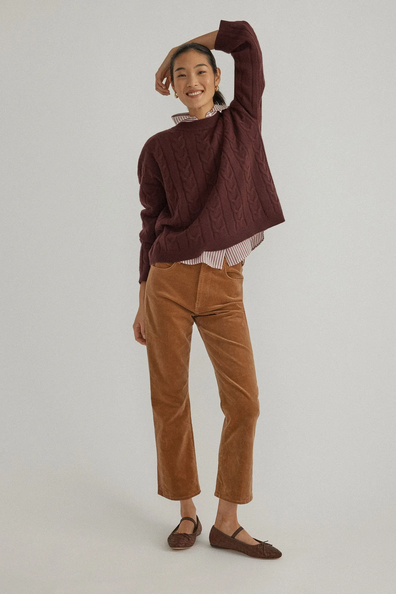 Washed Red Pointelle Stripe Nadine Boyfriend Button Down