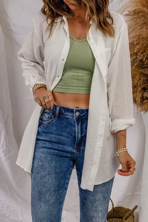 White Loose Fit Tunic Long Sleeve Shirt