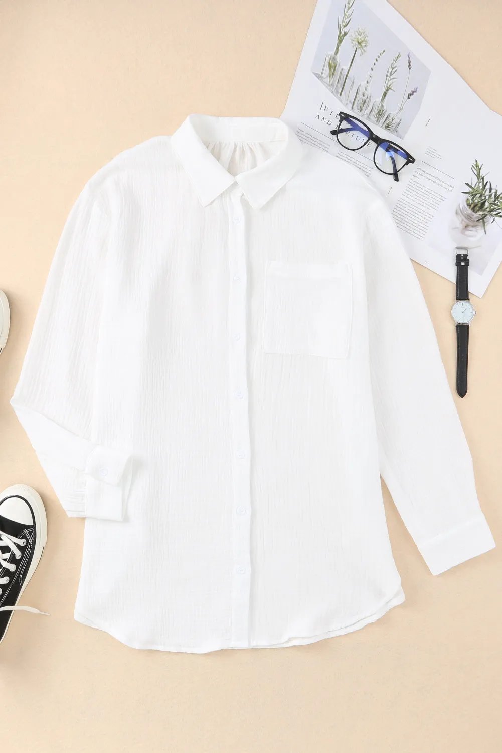 White Loose Fit Tunic Long Sleeve Shirt
