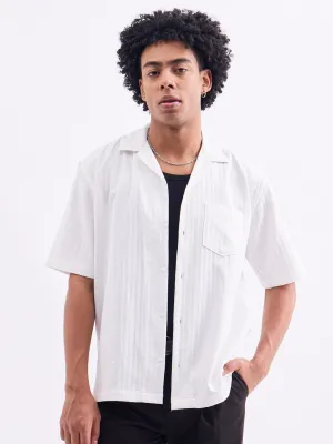 White Striped Textured Resort Shirt