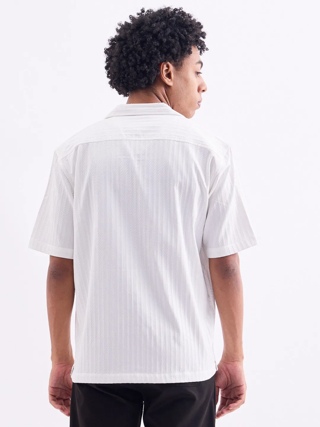 White Striped Textured Resort Shirt