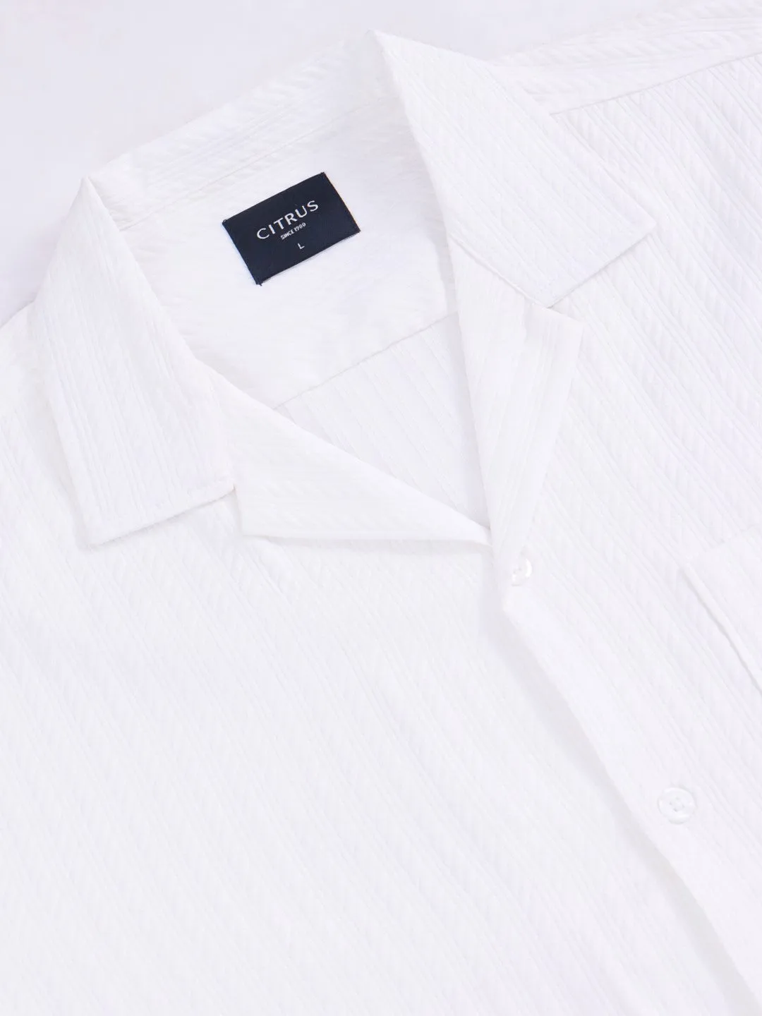 White Striped Textured Resort Shirt