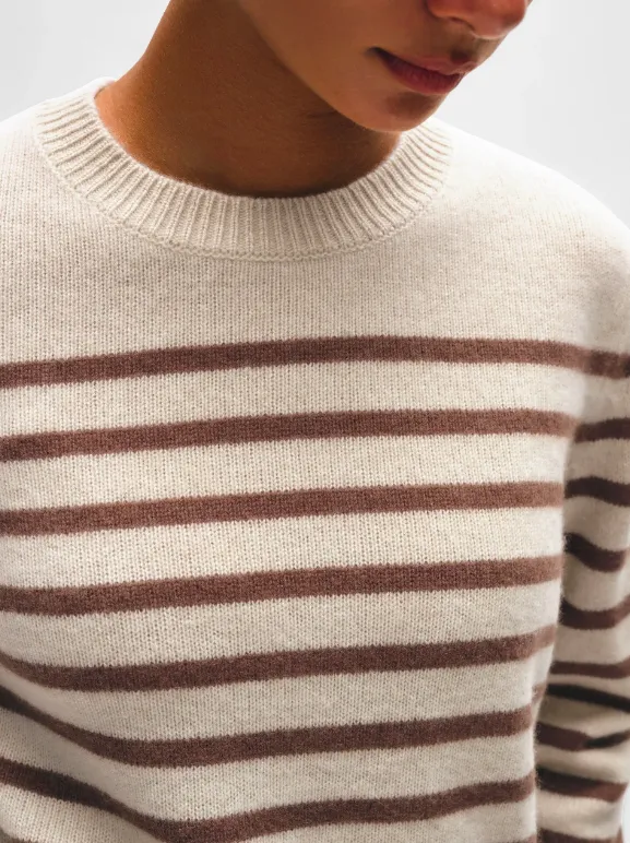 WHITE   WARREN CASHMERE STRIPED CREW