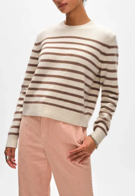 WHITE   WARREN CASHMERE STRIPED CREW
