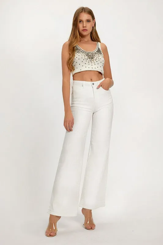 Winter Wishes White Wide Leg Risen Jeans
