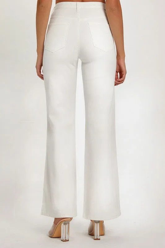 Winter Wishes White Wide Leg Risen Jeans