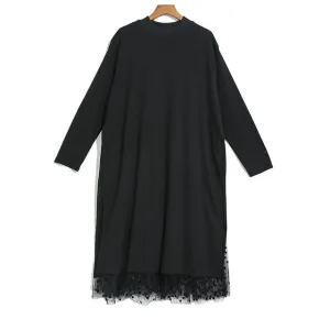Women Black Mesh Dot Split Joint Dress