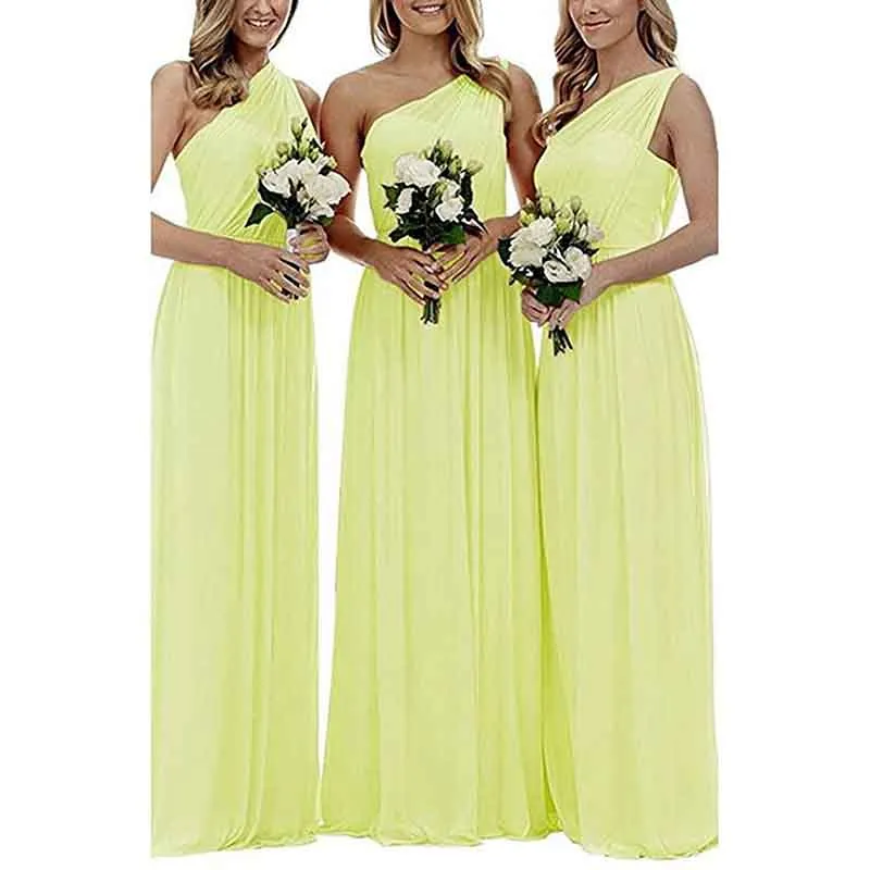 Women One Shoulder Bridesmaid Dresses Long Aline Chiffon Prom Evening Gown