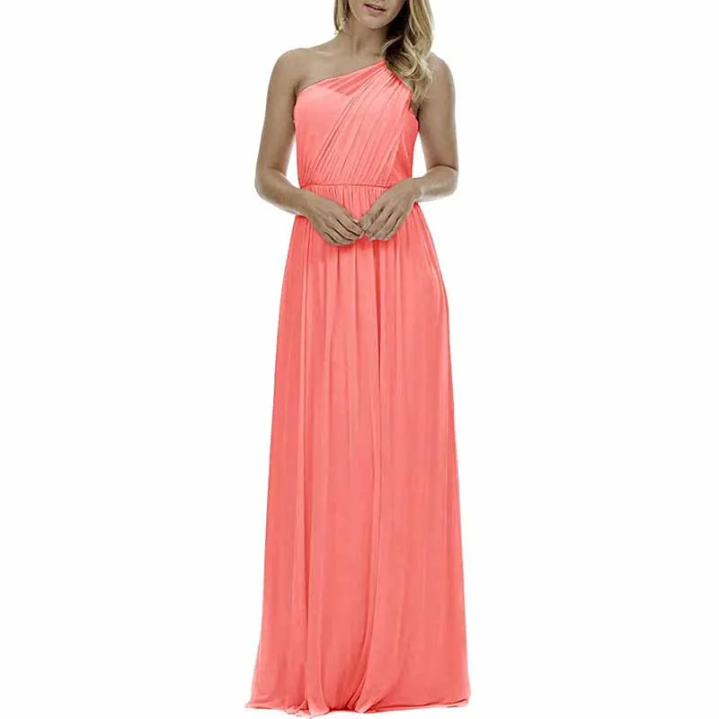 Women One Shoulder Bridesmaid Dresses Long Aline Chiffon Prom Evening Gown