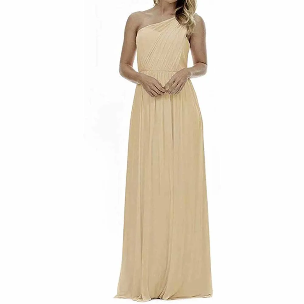 Women One Shoulder Bridesmaid Dresses Long Aline Chiffon Prom Evening Gown