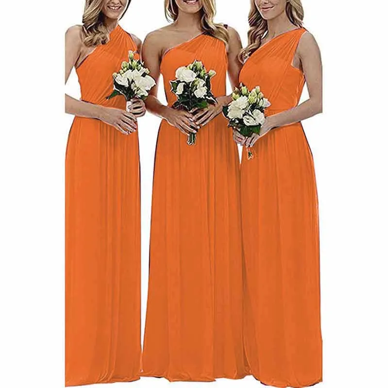Women One Shoulder Bridesmaid Dresses Long Aline Chiffon Prom Evening Gown