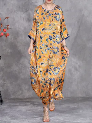 Women Summer Vintage Flower O-Neck Loose Dress