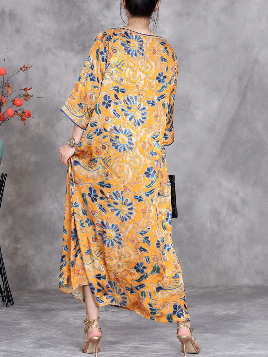 Women Summer Vintage Flower O-Neck Loose Dress