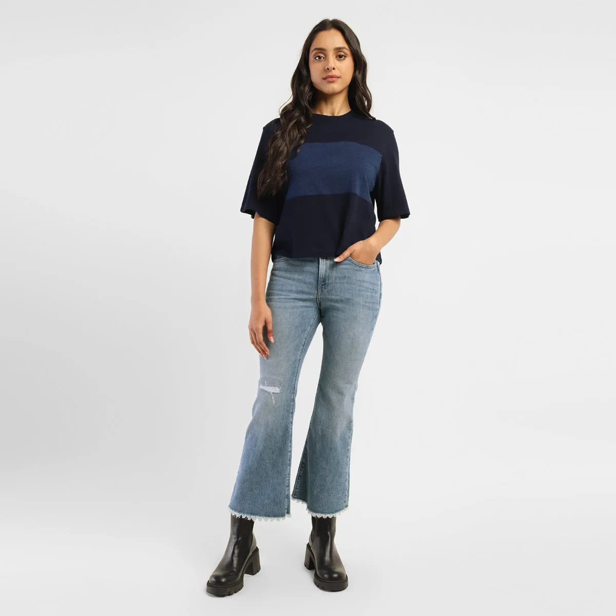 Women's 726 Blue Flared Fit Mid Rise Jeans