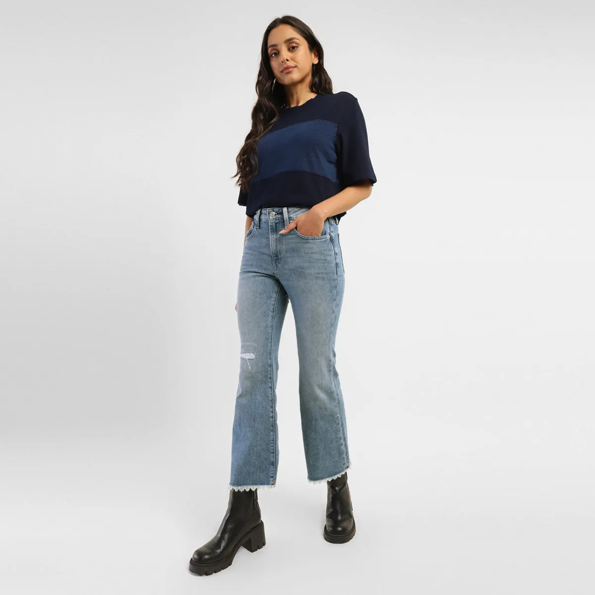 Women's 726 Blue Flared Fit Mid Rise Jeans