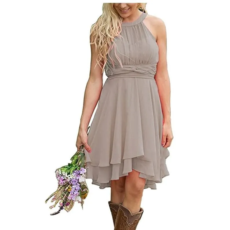 Women's Knee Length Country Bridesmaid Dress Western Wedding Guest Dress