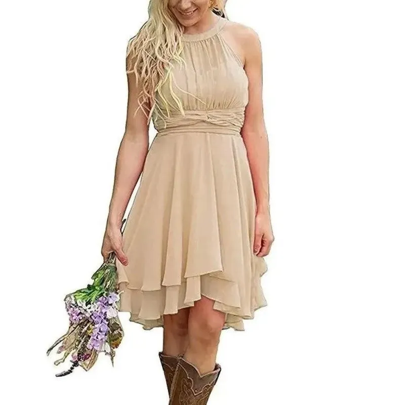 Women's Knee Length Country Bridesmaid Dress Western Wedding Guest Dress