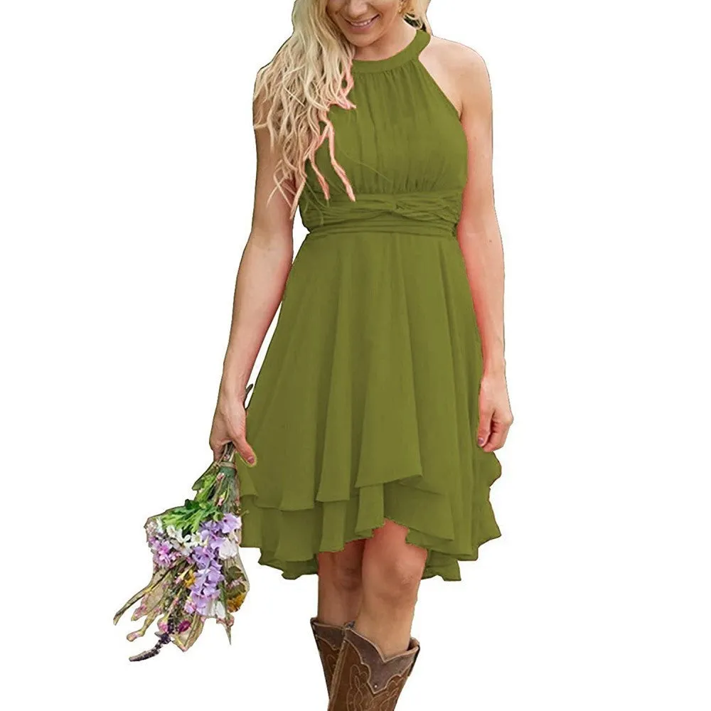 Women's Knee Length Country Bridesmaid Dress Western Wedding Guest Dress