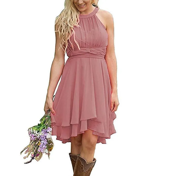 Women's Knee Length Country Bridesmaid Dress Western Wedding Guest Dress