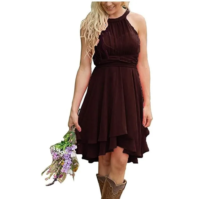 Women's Knee Length Country Bridesmaid Dress Western Wedding Guest Dress