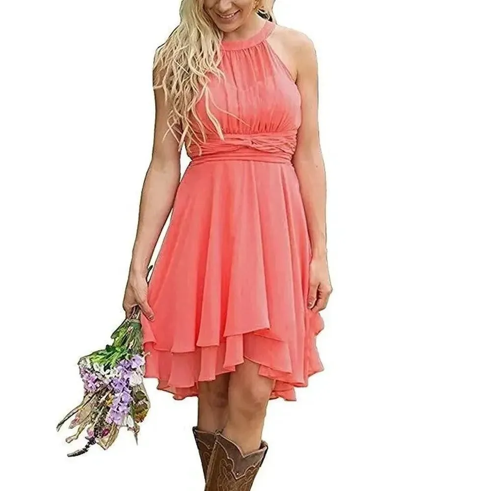 Women's Knee Length Country Bridesmaid Dress Western Wedding Guest Dress