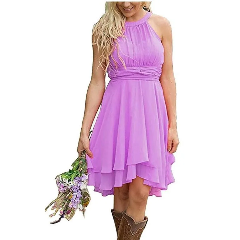 Women's Knee Length Country Bridesmaid Dress Western Wedding Guest Dress