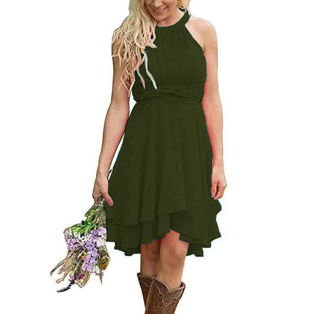 Women's Knee Length Country Bridesmaid Dress Western Wedding Guest Dress