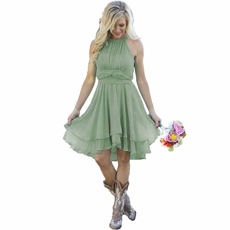 Women's Knee Length Country Bridesmaid Dress Western Wedding Guest Dress