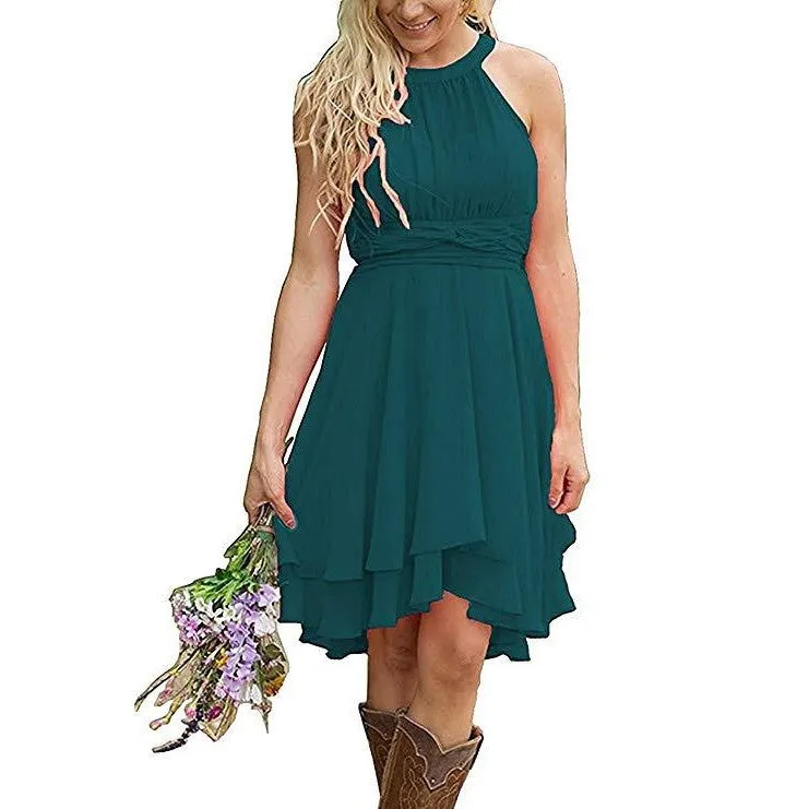 Women's Knee Length Country Bridesmaid Dress Western Wedding Guest Dress