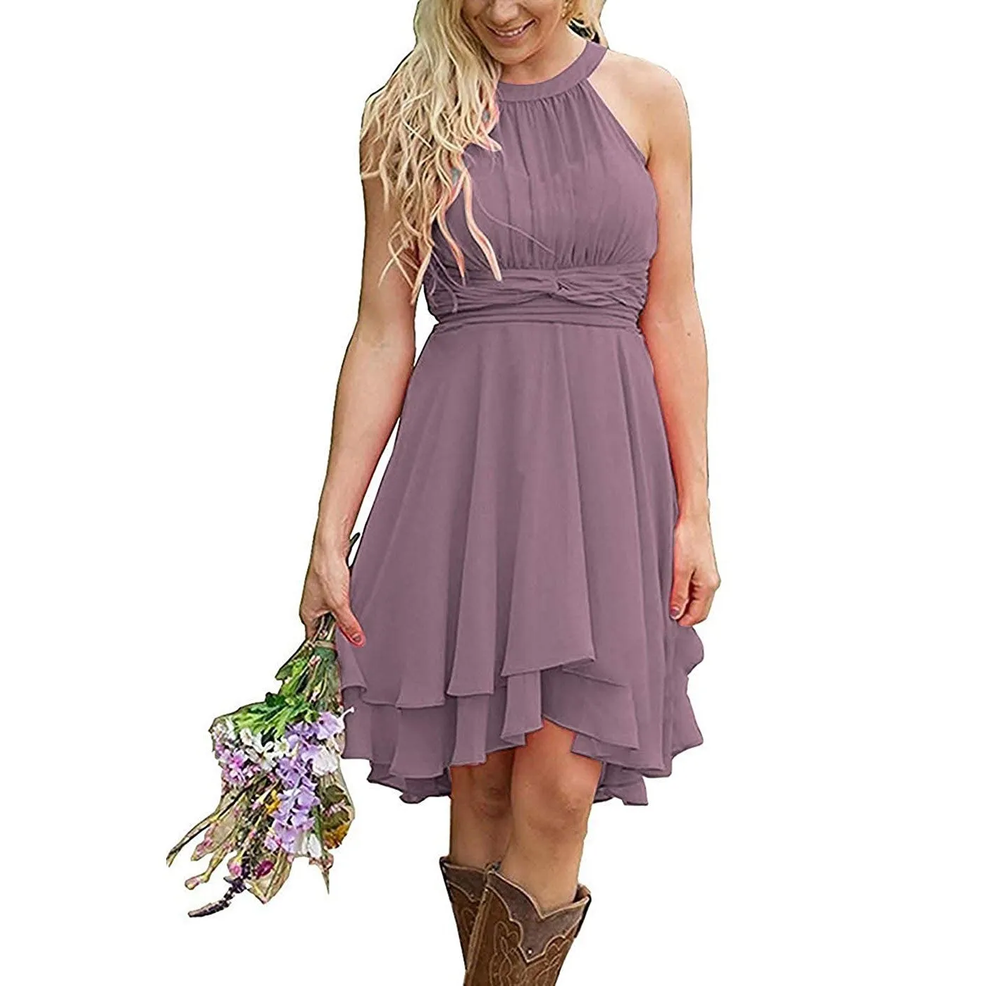 Women's Knee Length Country Bridesmaid Dress Western Wedding Guest Dress
