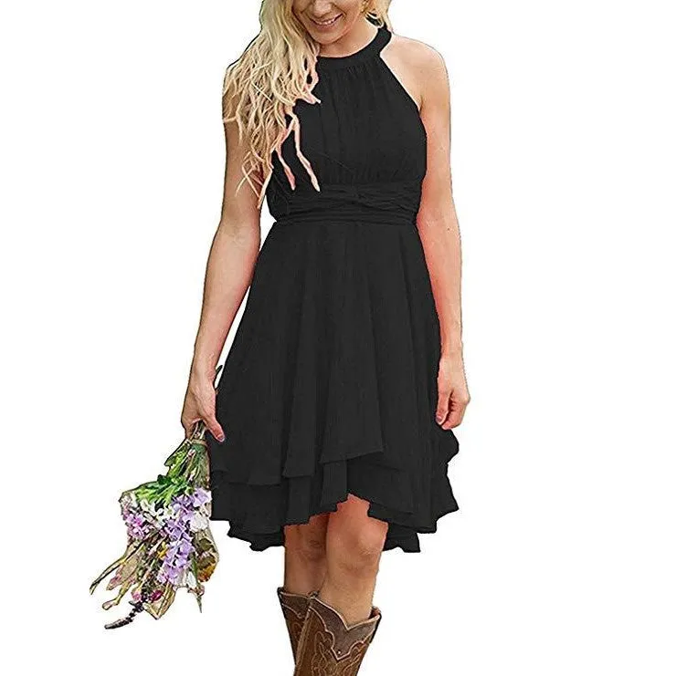 Women's Knee Length Country Bridesmaid Dress Western Wedding Guest Dress