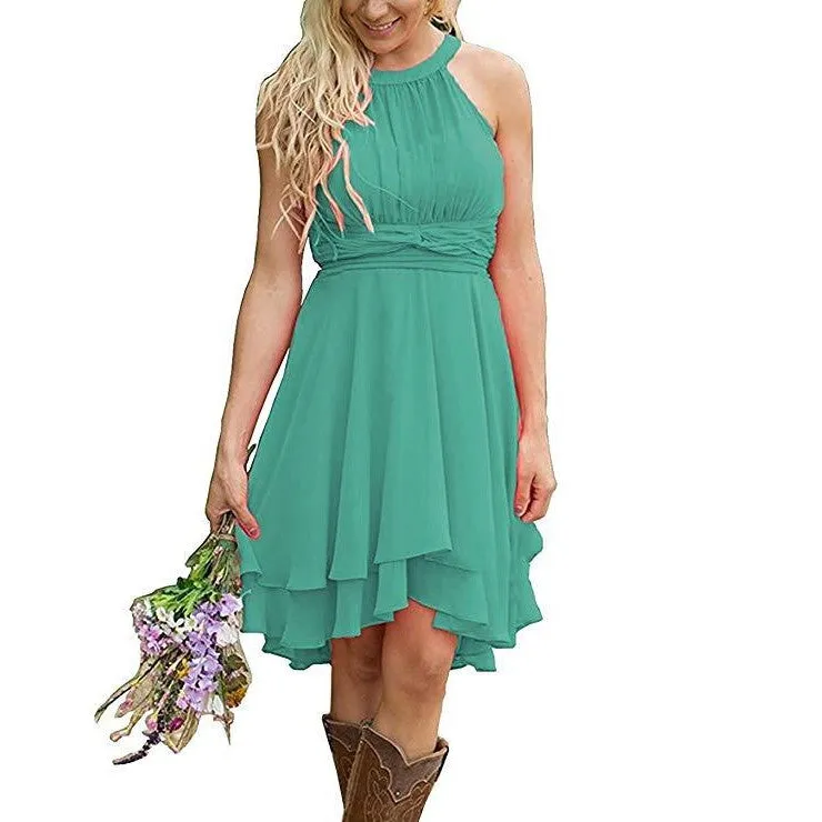 Women's Knee Length Country Bridesmaid Dress Western Wedding Guest Dress