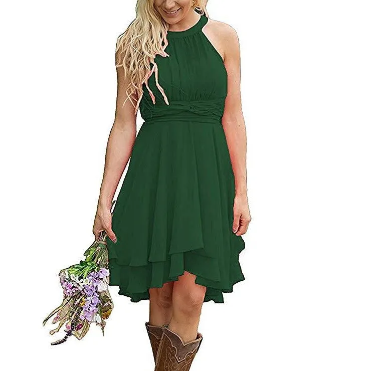 Women's Knee Length Country Bridesmaid Dress Western Wedding Guest Dress