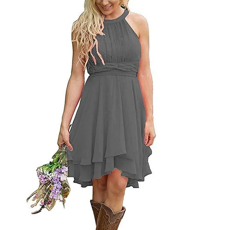Women's Knee Length Country Bridesmaid Dress Western Wedding Guest Dress