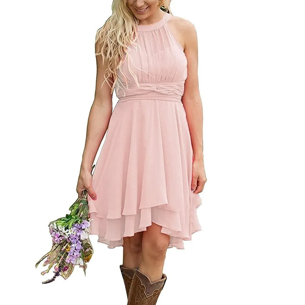 Women's Knee Length Country Bridesmaid Dress Western Wedding Guest Dress