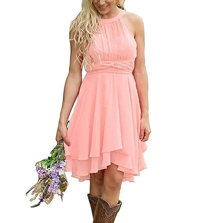 Women's Knee Length Country Bridesmaid Dress Western Wedding Guest Dress