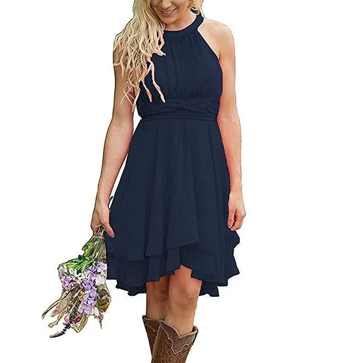 Women's Knee Length Country Bridesmaid Dress Western Wedding Guest Dress