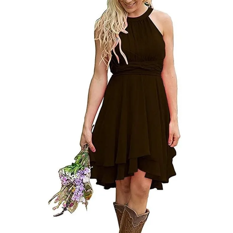 Women's Knee Length Country Bridesmaid Dress Western Wedding Guest Dress