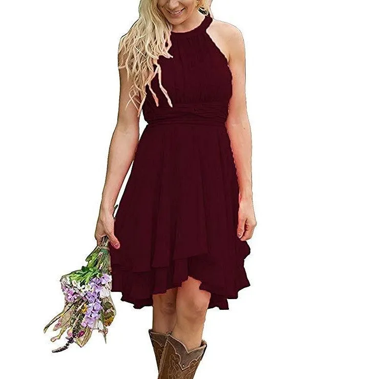 Women's Knee Length Country Bridesmaid Dress Western Wedding Guest Dress