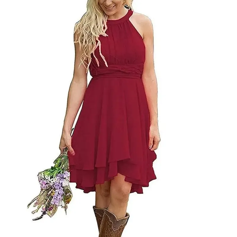 Women's Knee Length Country Bridesmaid Dress Western Wedding Guest Dress