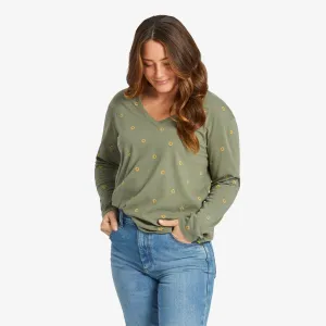 Women's Simple Sunflower Pattern Long-Sleeve Crusher-LITE Easy Vee
