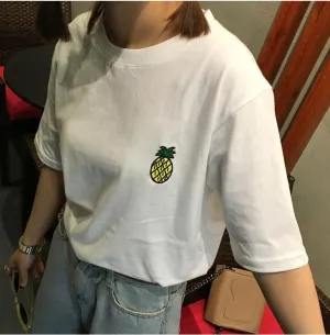 women's soft-mei fruit embroidery loose base was thin wild short-sleeved wild