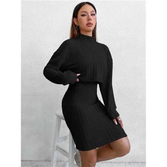 Women'S Solid Color Ribbed Knit Two-Piece Set