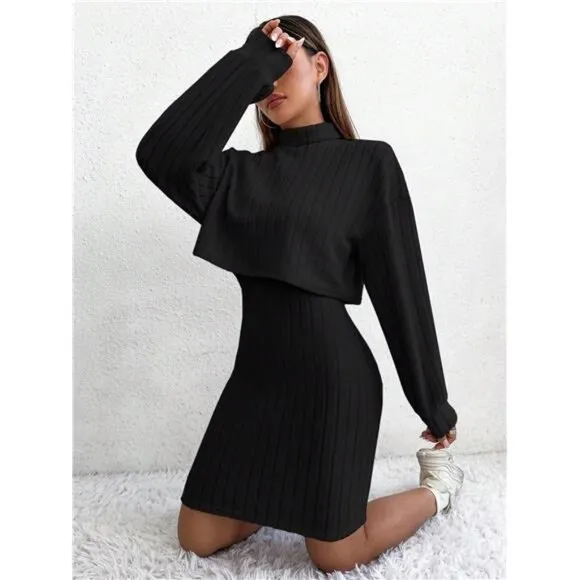 Women'S Solid Color Ribbed Knit Two-Piece Set