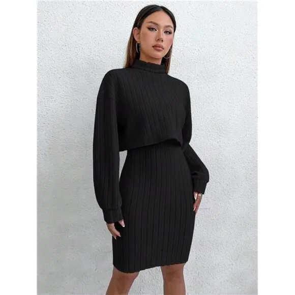 Women'S Solid Color Ribbed Knit Two-Piece Set
