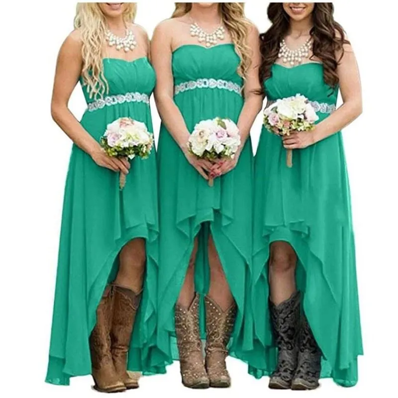 Women's Strapless High Low Bridesmaid Dresses Wedding Party Gowns