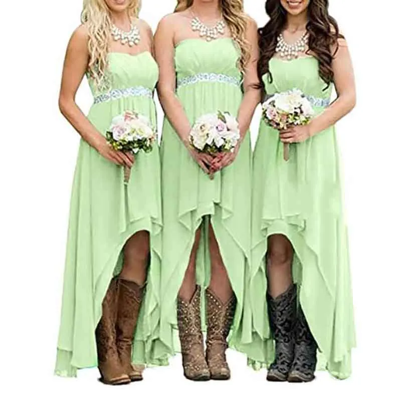 Women's Strapless High Low Bridesmaid Dresses Wedding Party Gowns